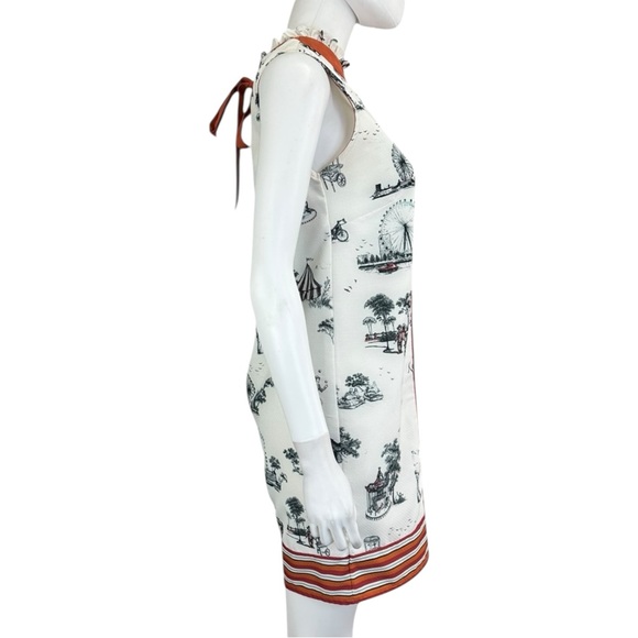 Elegant Printed Mini Dress with Orange Stripes - Picture 2 of 8